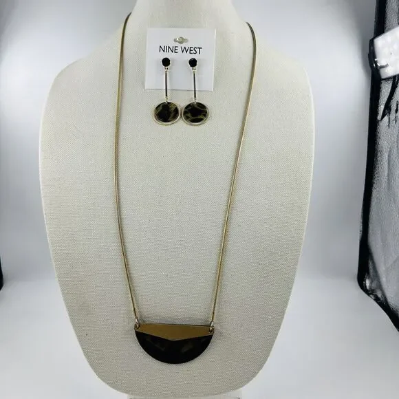 Madewell Gold Tone Faux Tortoise Pendant Necklace Nine West Faux Tort Earrings - Picture 2 of 8